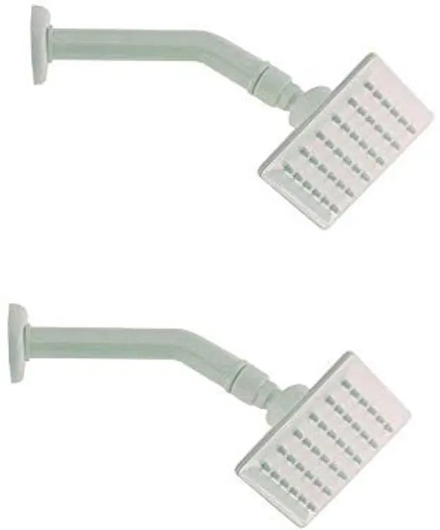 Plastic High Pressure Shower Head, 4x4 inches with Arm Shower Complete Set, White, Set of 2
