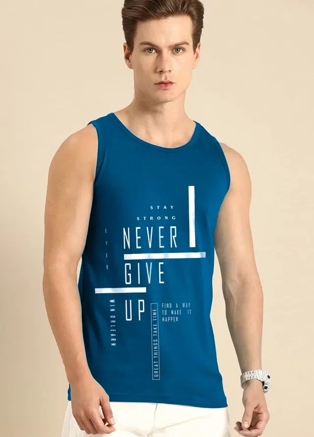 Polyester Printed Vest for Men (Teal, S)