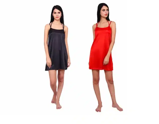 Babydolls for Women, Pack of 2 (Black & Red)