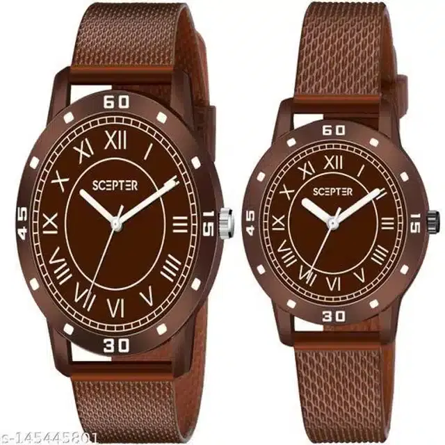 Couple Analog Watches, Set of 2 (Brown)