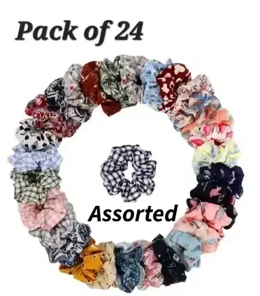 Georgette Floral Hair Scrunchies, Assorted, Pack of 18