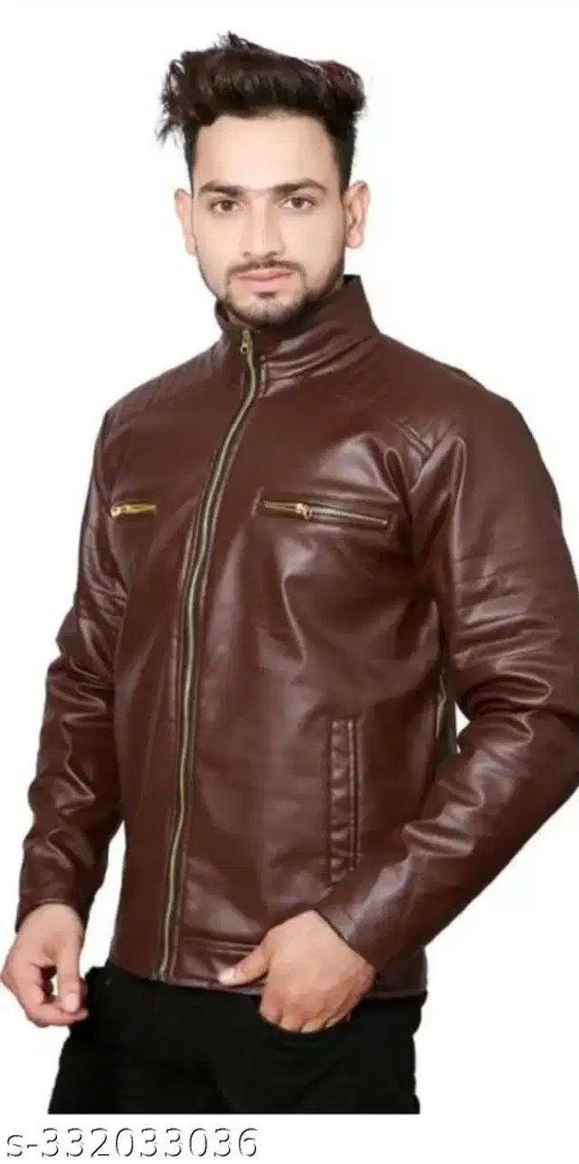 Leather Jacket for Men (Brown, M)