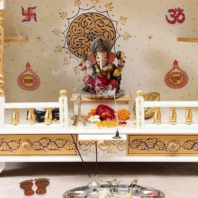 Sparkle Diwali Decor Cut outs as Family Combo, Mata Charan,Shubh-Labh,Ganesh-Laxmi Ji Photos