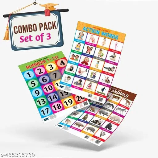 Bookford Publications My small chart Numbers, Wild Animals & Action Words (Set of 3)