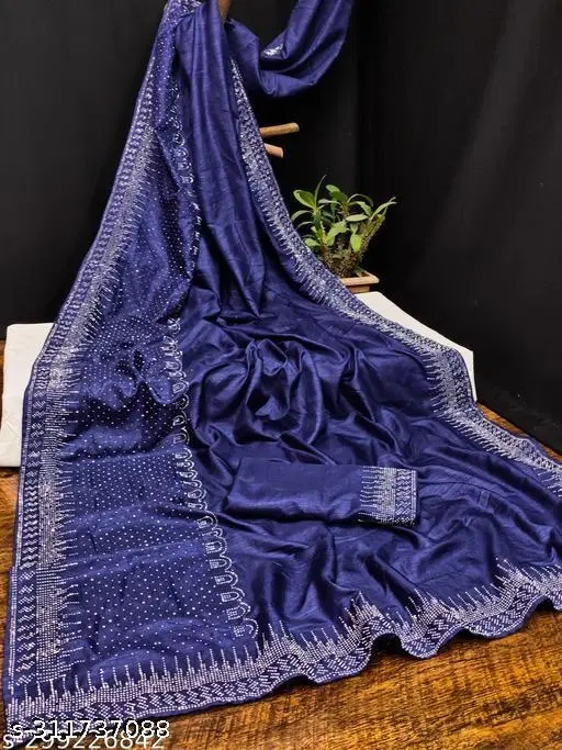 Chiffon Solid Saree For Women, Blue