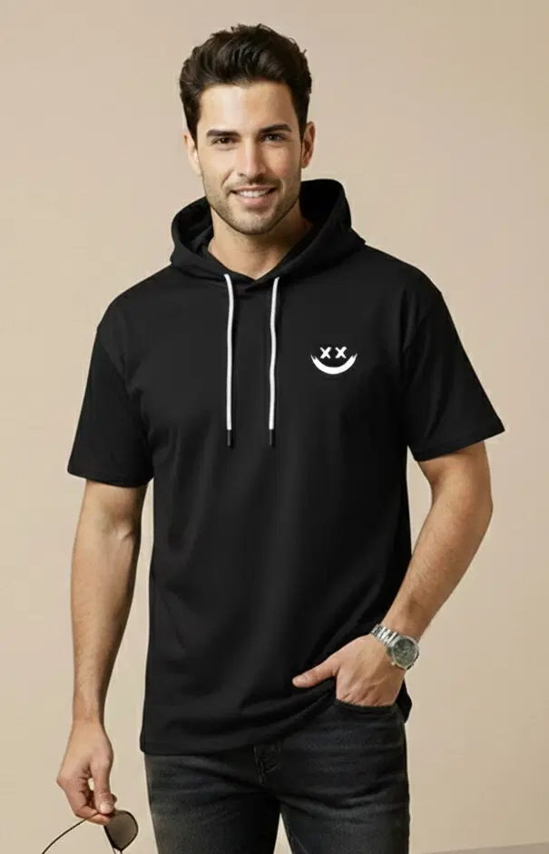 Polyester Printed T-shirt for Men, Black (L)