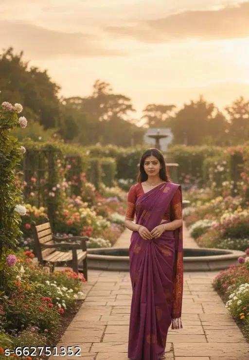 Kanjeevaram Silk Saree for Women (Purple, Free Size)