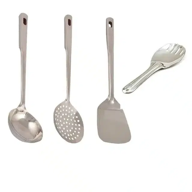 Combo of Stainless Steel Cooking & Serving Spoon Set, Pack of 4, Silver