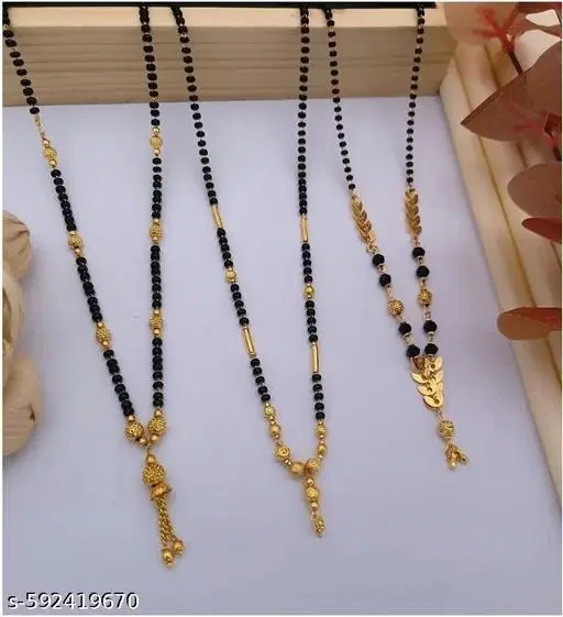 Single Strand Mangalsutra Gold Free Size 18 inch for Women, Pack of 3