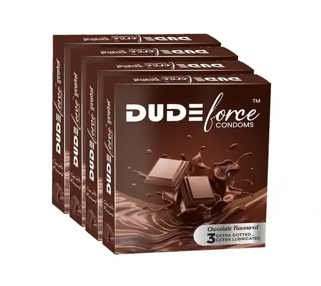 Dude Force 3 Pcs Chocolate Flavoured Condoms for Men, Set of 4