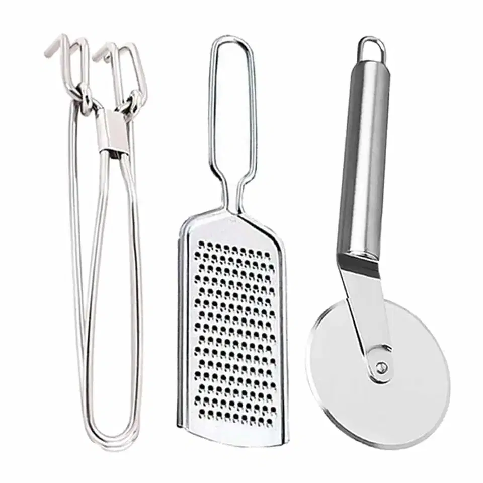 Oc9 Stainless Steel Cheese Grater & Utility Pakkad & Pizza Cutter For Kitchen Tool Set