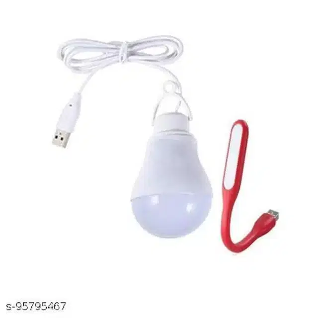 LED Bulb with Mini USB LED Light, White & Red, Set of 2