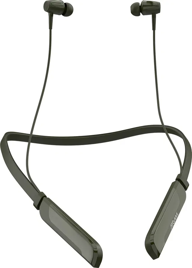 Aroma NB123 Arise Upto 100 Hours Playtime, Dual Pairing, Voice Changer Neckband B Bluetooth, Olive Green, In the Ear