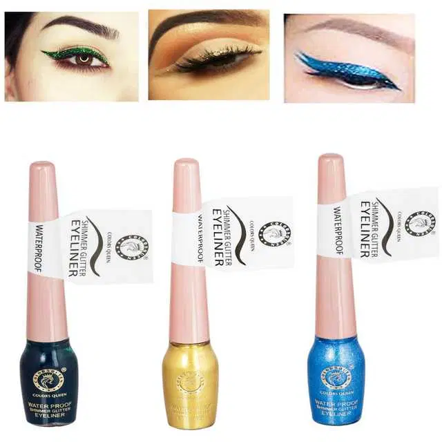 Combo of 1 Colors Queen Waterproof Shimmer Glitter Green Eyeliner & 1 Colors Queen Waterproof Shimmer Glitter Golden Eyeliner & 1 Colors Queen Waterproof Shimmer Glitter Blue Eyeliner, R825