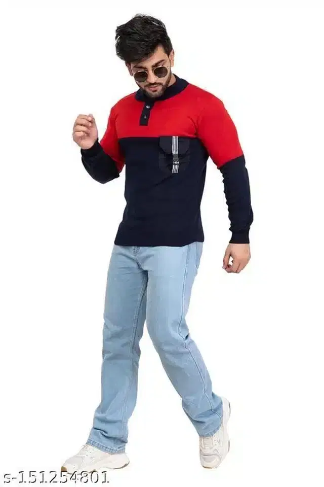 Acrylic Sweater for Men (Red & Blue, M)