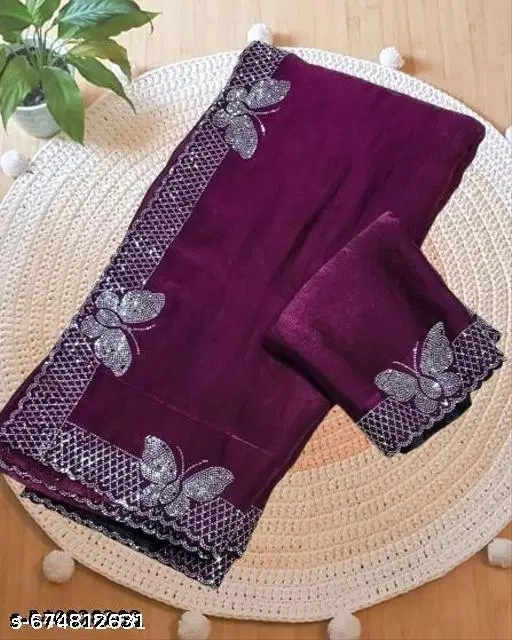 Jimmy Choo Embroidered Saree For Women, Purple