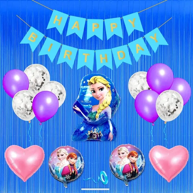 Disney Frozen Theme Birthday Decoration Kit for Kids (Blue)Pcs Of 19 ,(Set Of 1)