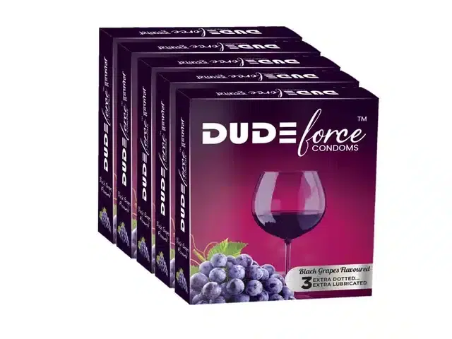 Dude Force 3 Pcs Black Grapes Flavoured Condoms for Men, Set of 5