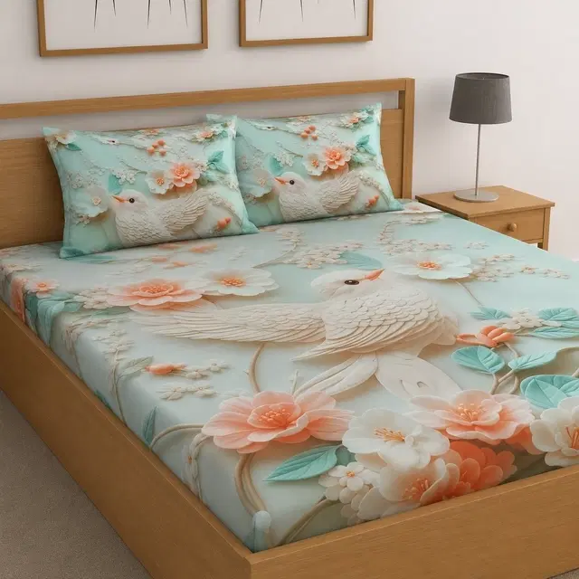 Premium 7D Bird Printed Bedsheet 90x100in