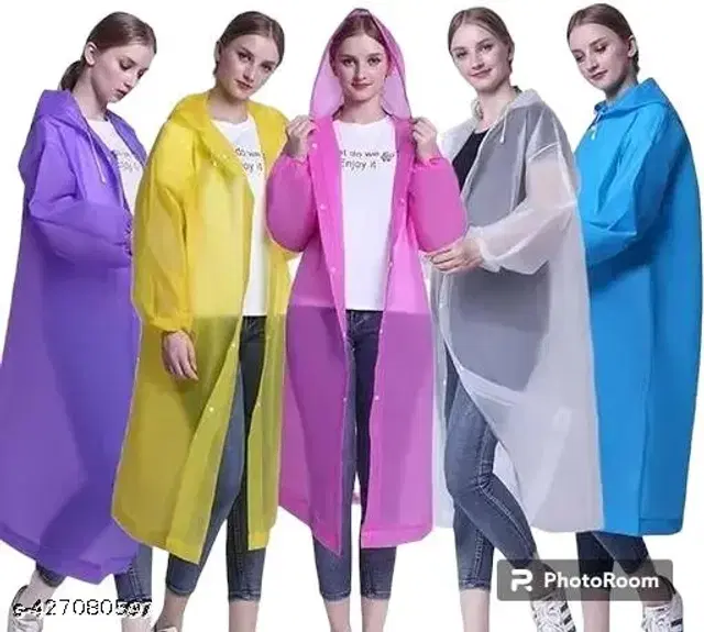 Unisex Reusable Waterproof Raincoat | Polyester Long Raincoat Pocho With Adjustable Cap, Pack Of 1