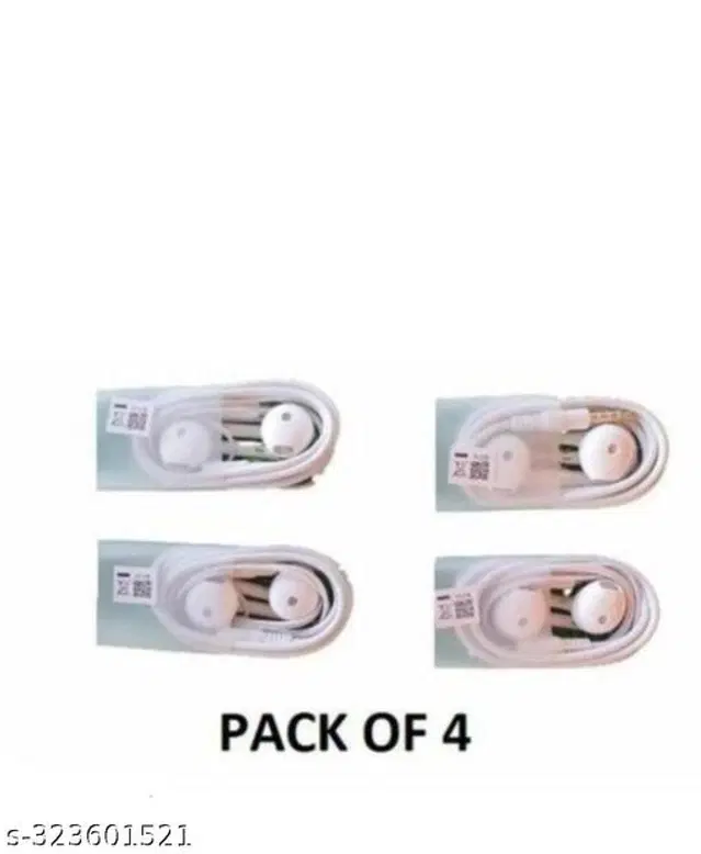 Premium 3.5 mm Jack Wired Earphones, White, Pack of 4