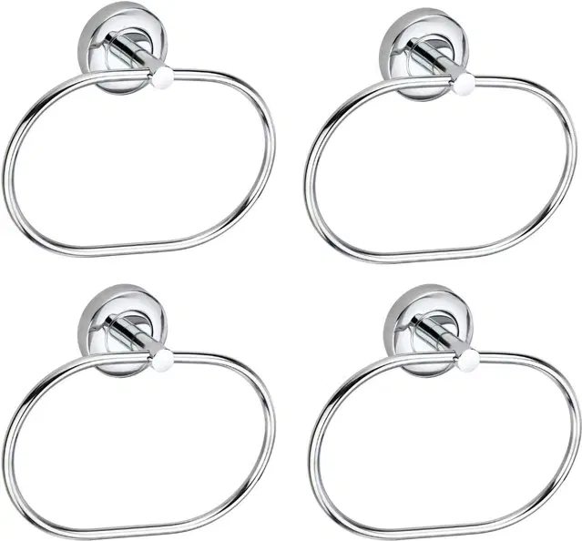 Stainless Steel Multipurpose Towel Ring with Wall Flange, Silver, Set of 4
