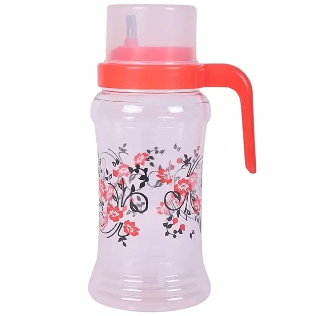 Plastic Oil Dispenser Bottle with Measuring Cup, Red, 1000 ml