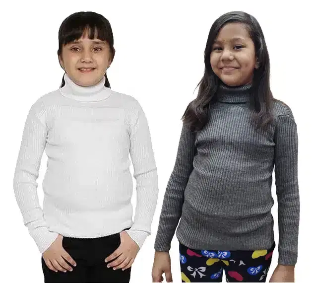 Full Sleeves Solid Sweater for Girls, Pack of 2 (White & Grey, 0-3 Months)