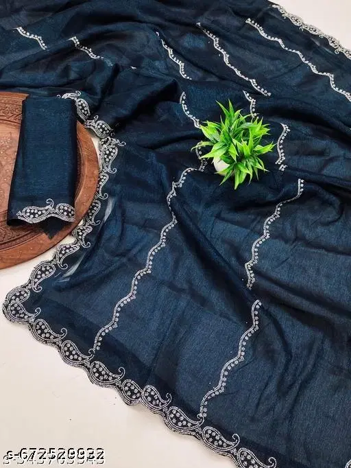 Jimmy Choo Solid Saree For Women, Teal