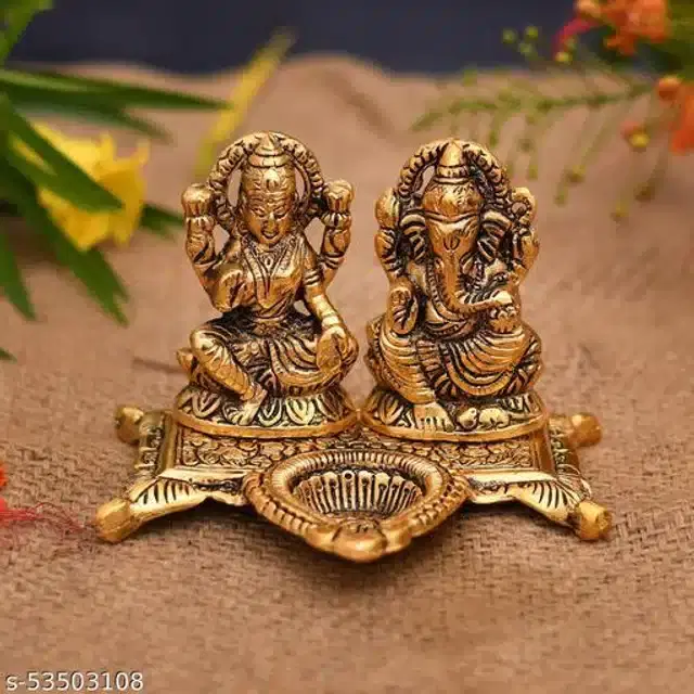 Metal Laxmi Ganesh Idol Showpiece, Gold