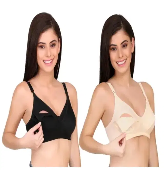 Cotton Blend Solid Bras for Women, Pack of 2 (Multicolor, 36)