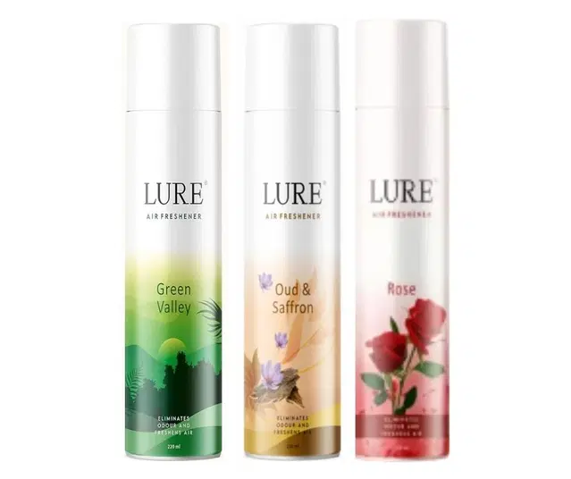 Combo of Rose with Green Valley & Oud & Saffron Air Freshener, 220 ml, Pack of 3