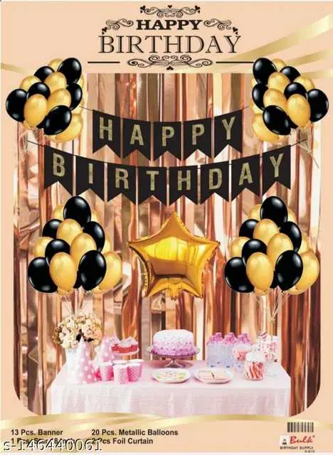 Mathur Enterprises Happy Birthday Celebration Decoration Kit, Pack Of 1, Black & Gold, ME-25