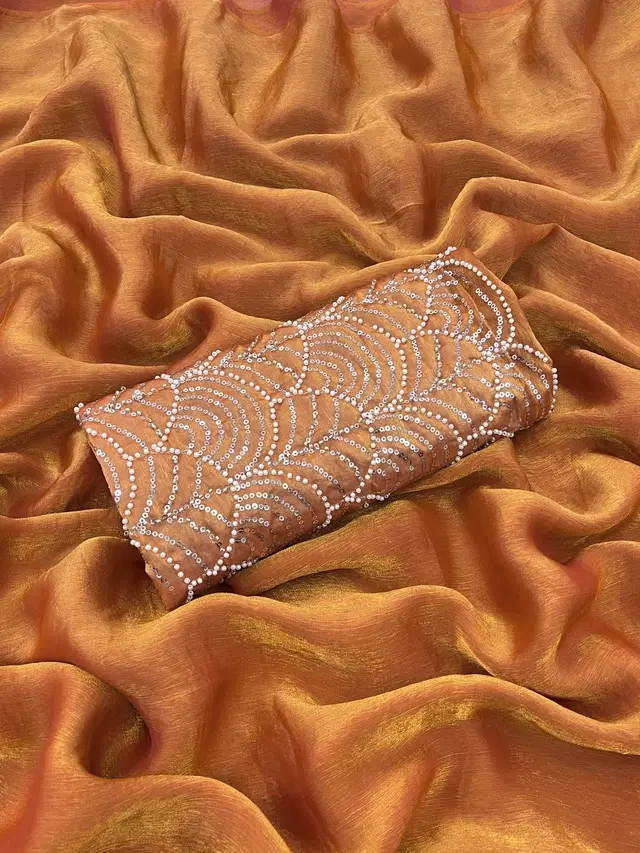 Satin Solid Saree for Women, Orange (6.3 m)