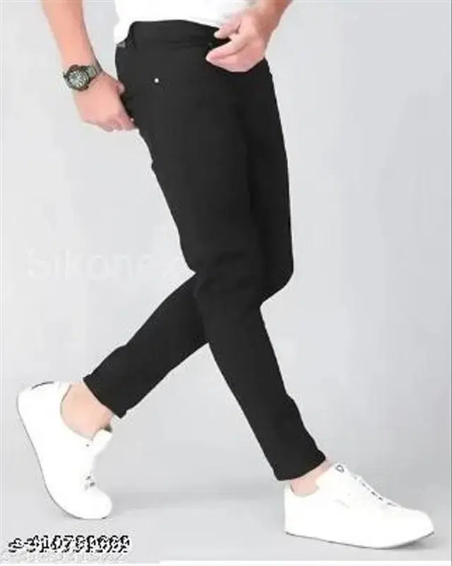 Denim Slim Fit Jeans for Men (Black, 34)