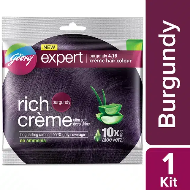 Godrej Expert Rich Crème Hair Colour For Women & Men – (Burgundy Shade) (4.16) 20 g + 20 ml