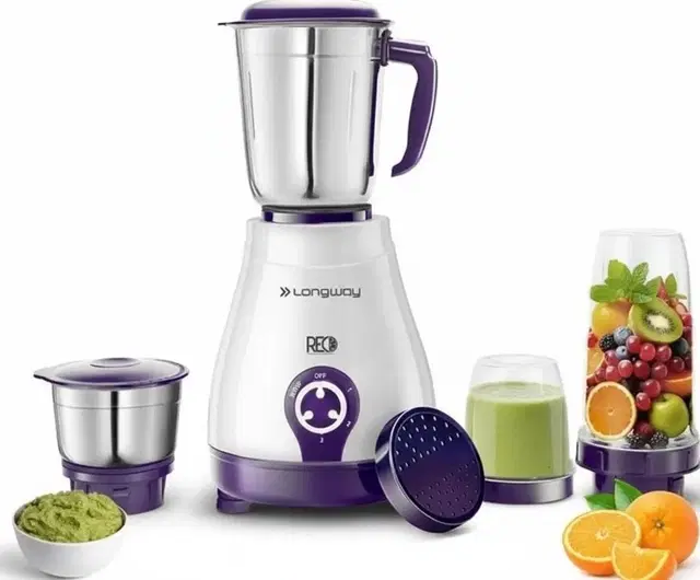 Longway 550W Juicer Mixer Grinder (4 Jars, Purple)