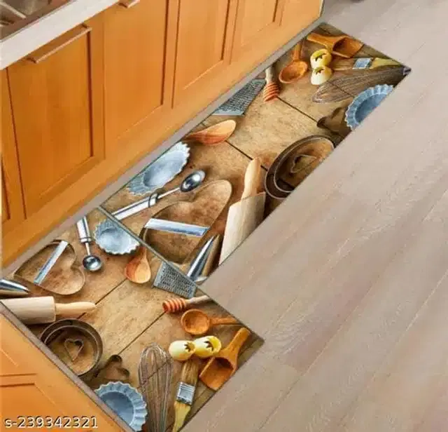 Anti Slip Kitchen Mat, Multicolor, Pack of 2