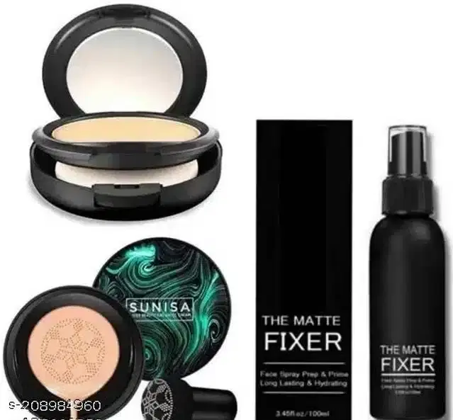 Sunisa Liquid Foundation with Compact & Makeup Fixer, Beige, Set of 3