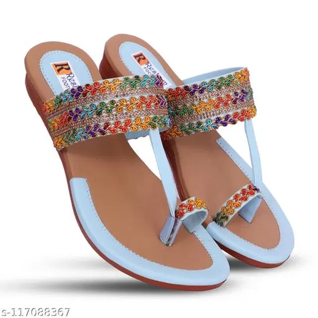 Flats for Women (Sky Blue & Beige, 7)
