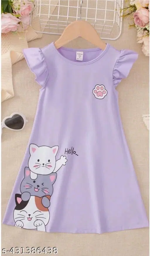 Hosiery Cotton Printed Frock for Girls, Purple (0-3 Months)