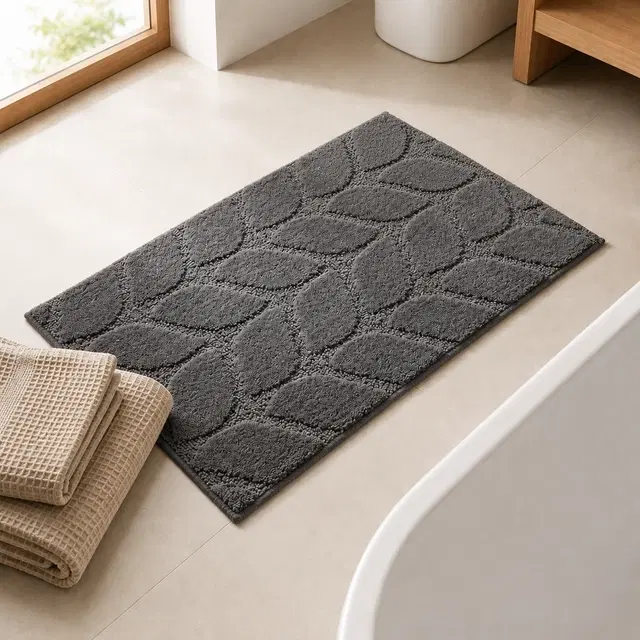SimpleHome Leaf Emboss Doormat 38x58cm Light Grey