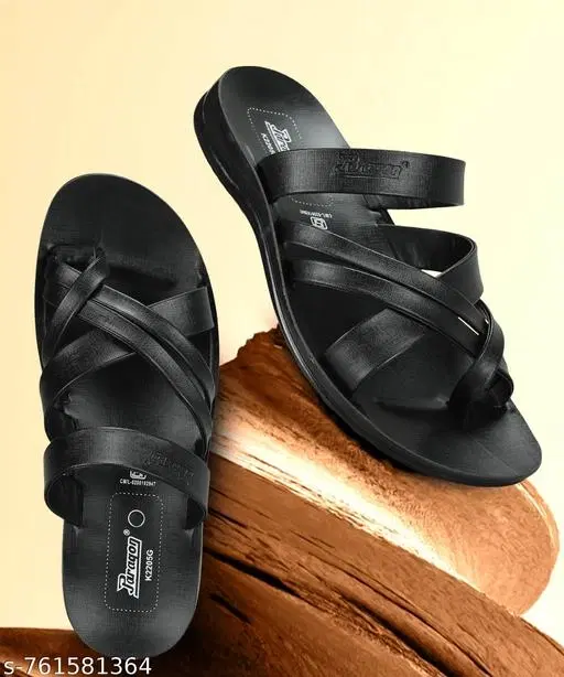 Paragon Leather Flip-flops for Men (Black, 10)