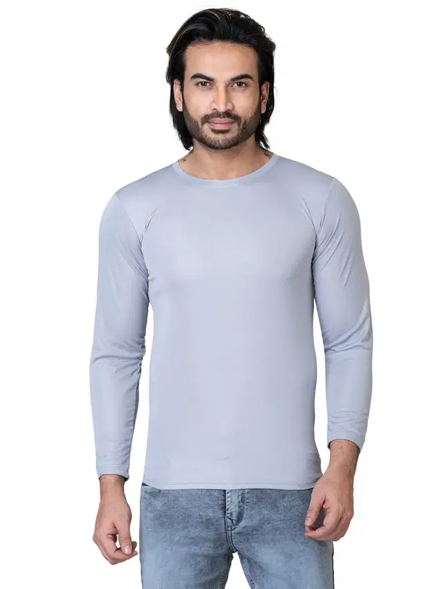 Cotton Blend Round Neck T-shirt for Men, Grey (M)