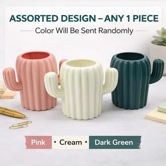 Unique Cute Cactus Plastic Indoor Planter & Pencil Holders,Pen Cup Cactus Storage Containers Assorted Any 1 Design
