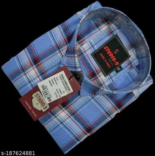 Cotton Blend Checked Shirt for Men, Aqua Blue (M) Pack of 1