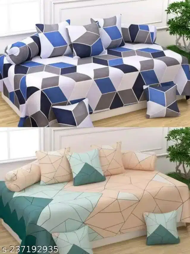 Polycotton Diwan Cover Set, Multicolor, Combo of 2