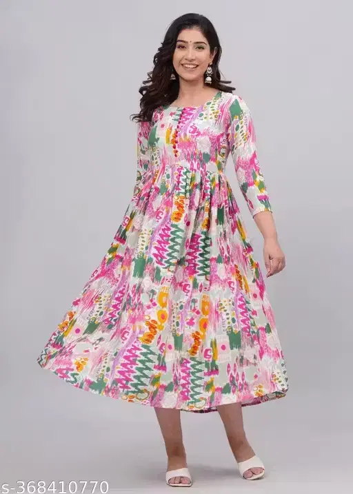 Printed Crepe Kurtis for Women, Multicolour (XL)