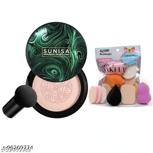 Sunisa Liquid Foundation with 6 Pcs Makeup Blenders, Multicolor, Set of 2