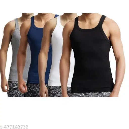 Cotton Solid Vest for Men, Multicolour, Pack of 4 (M)